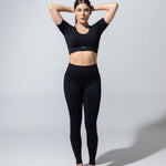 The Black Crop Set: crop top and legging in jet black
